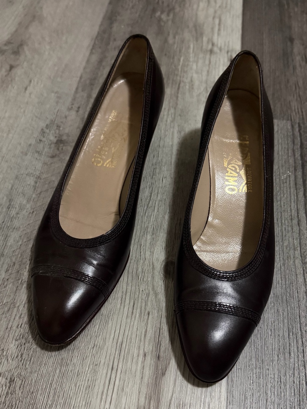 Dark Brown Leather Pointed Toe Pumps Salvatore Ferragamo